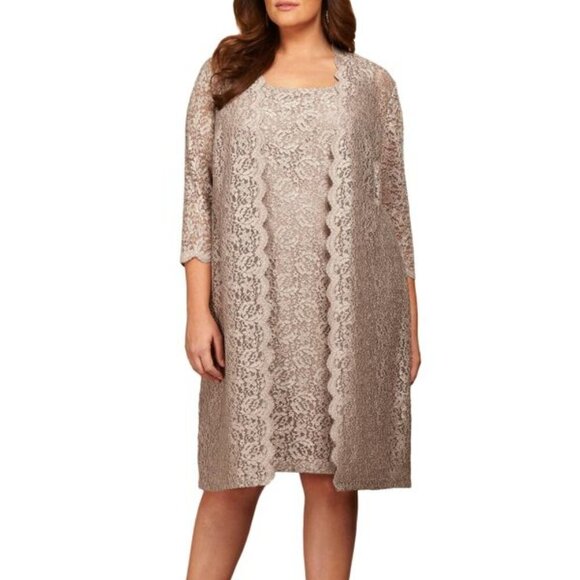 Alex Evenings Dress And Jacket Set Womens 24W Antique Nickel Lace 2-Piece Set - Picture 16 of 16